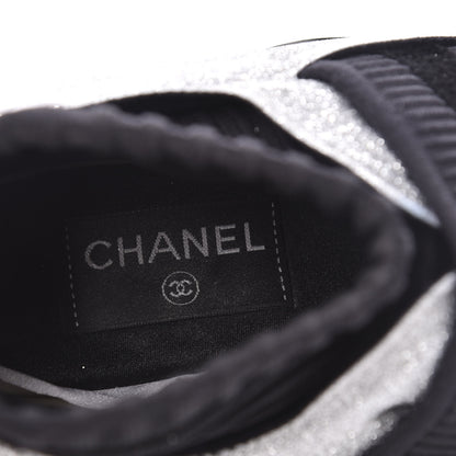 Chanel Glitter Stretch Fabric CC Sneakers 39 Black Silver 7 of 8