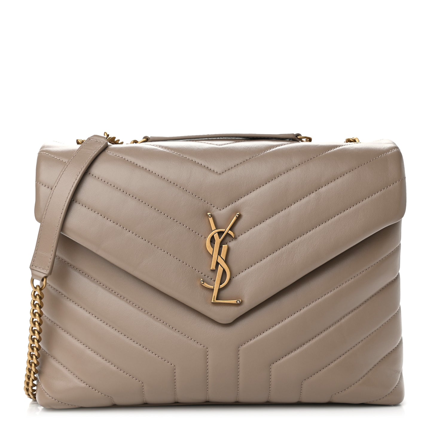 Calfskin Y Quilted Monogram Medium Loulou Chain Satchel Dark Beige