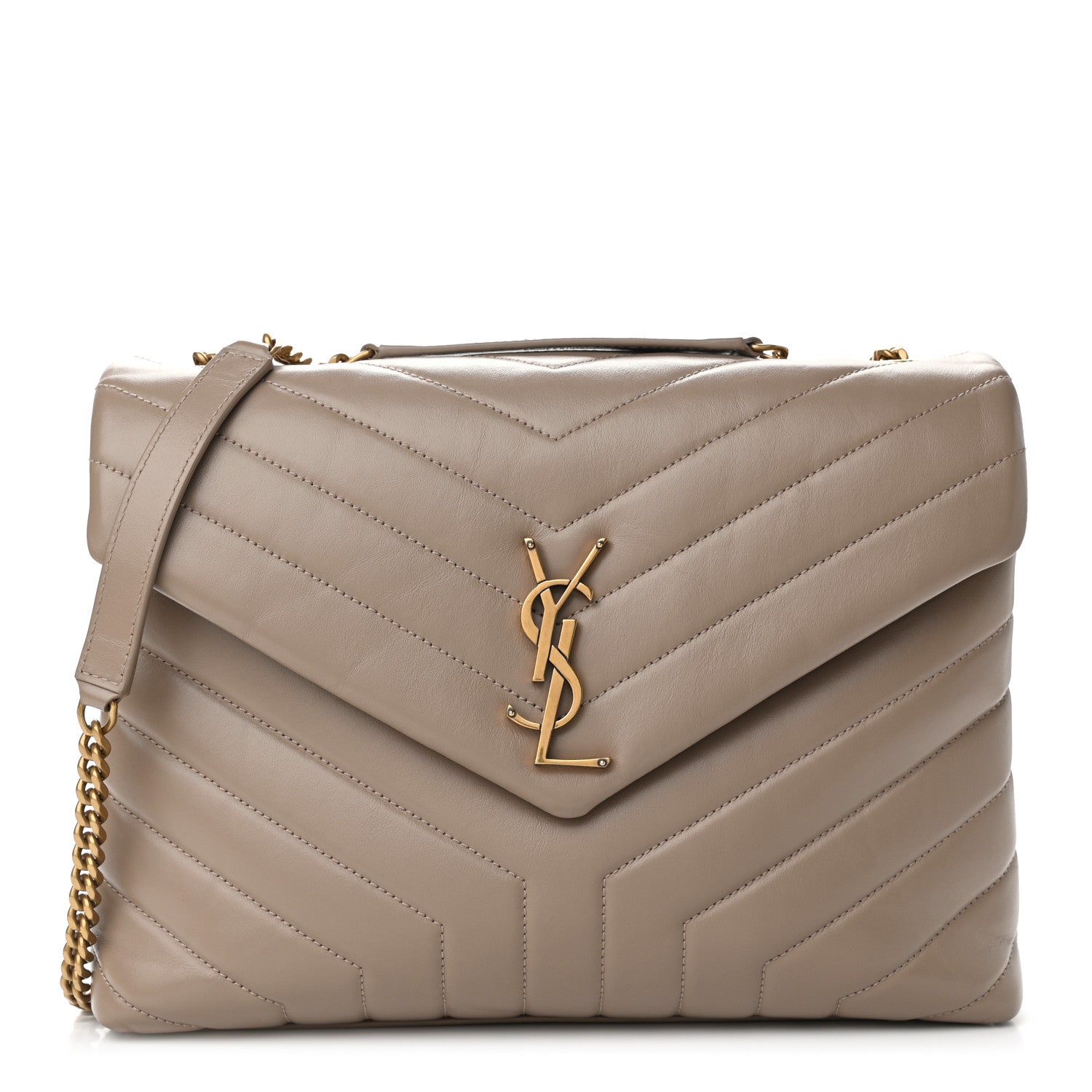 Saint Laurent Calfskin Y Quilted Monogram Medium Loulou Chain Satchel Dark Beige 1 of 10