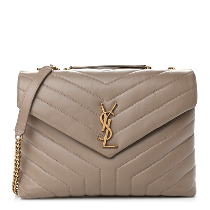 Saint Laurent Calfskin Y Quilted Monogram Medium Loulou Chain Satchel Dark Beige 1 of 10