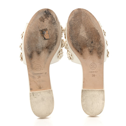 Chanel Lambskin Camellia Slide Sandals 38 White 5 of 9
