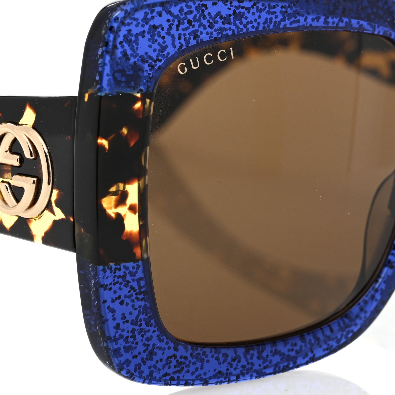 Gucci Square Frame GG0083S Sunglasses Glitter Blue Havana Brown 7 of 8