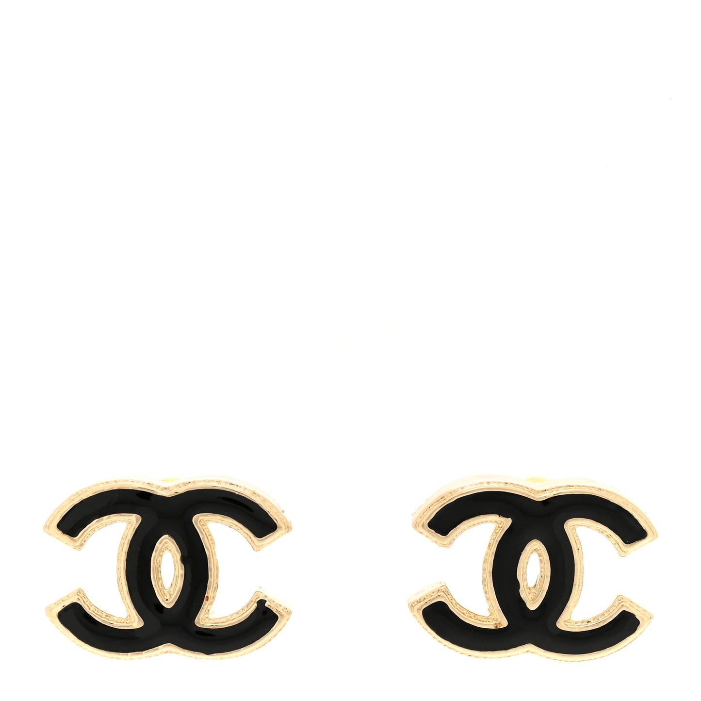 Metal Enamel CC Earrings Black Gold
