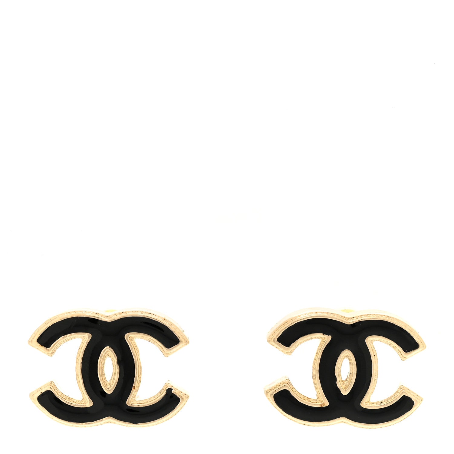 Chanel Metal Enamel CC Earrings Black Gold 1 of 4