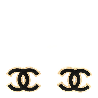 Chanel Metal Enamel CC Earrings Black Gold 1 of 4