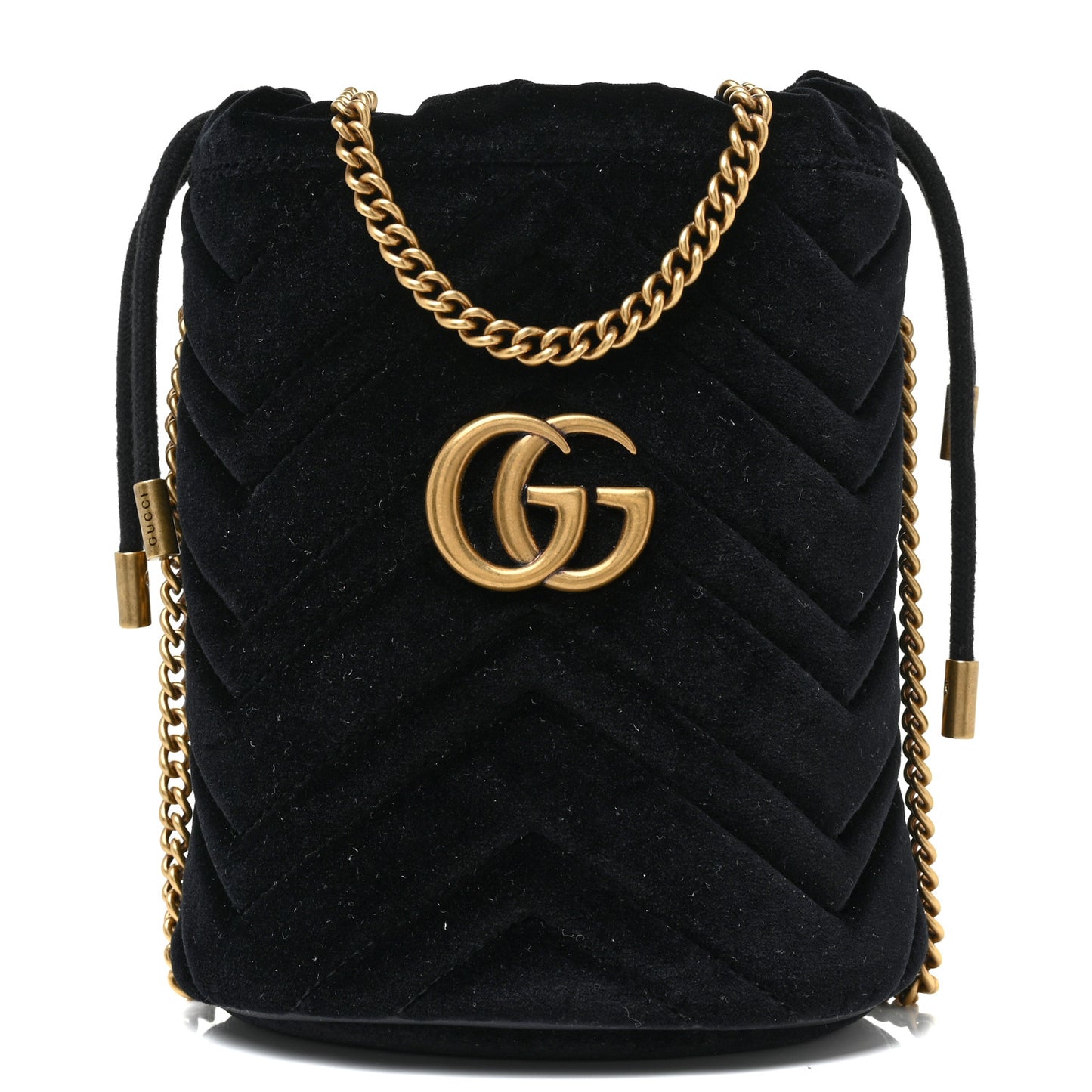 Velvet Matelasse Mini GG Marmont 2.0 Bucket Bag Black