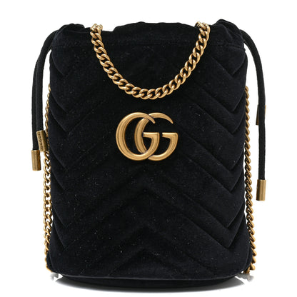 Gucci Velvet Matelasse Mini GG Marmont 2.0 Bucket Bag Black 1 of 9
