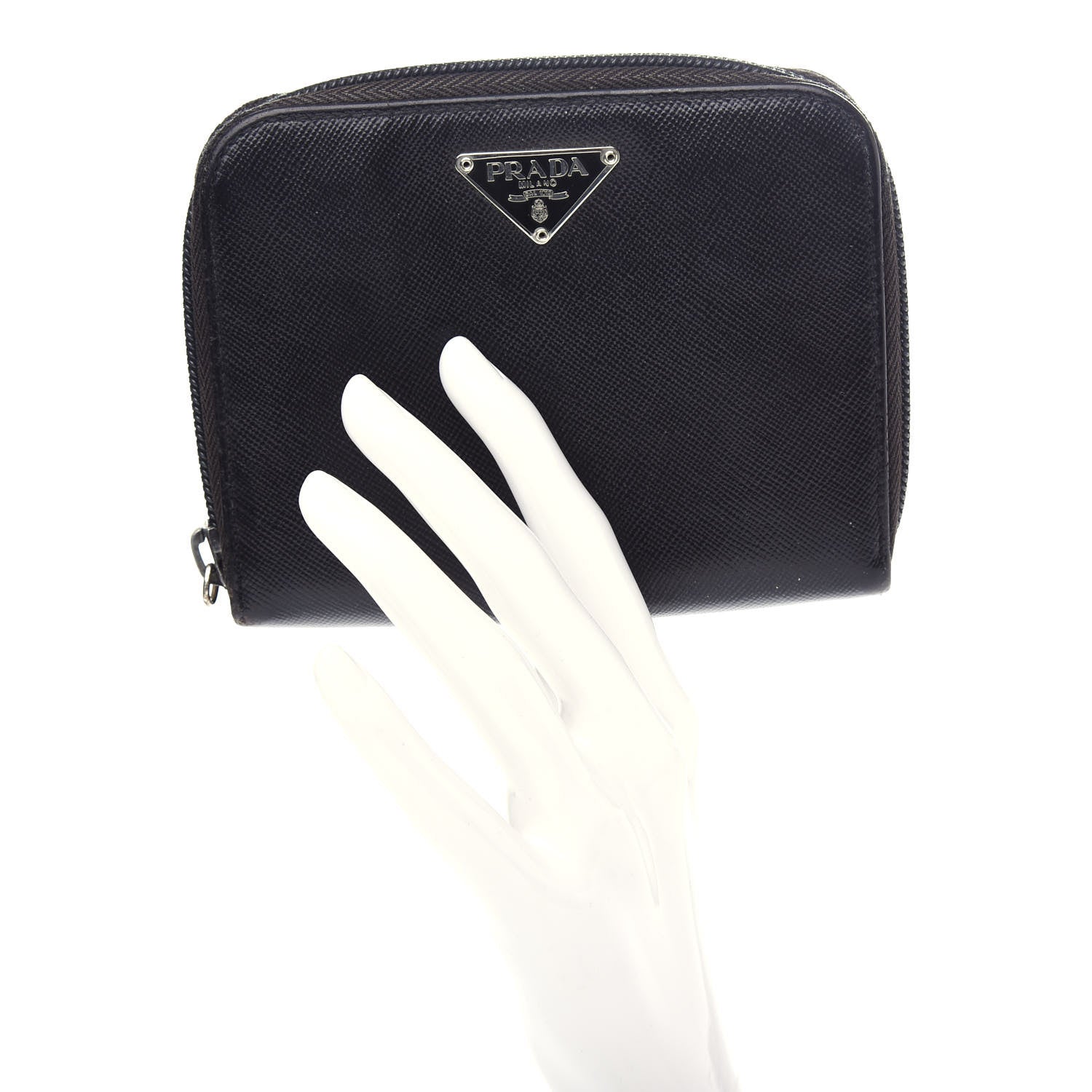 Prada Saffiano Metal Compact Wallet Black 2 of 14