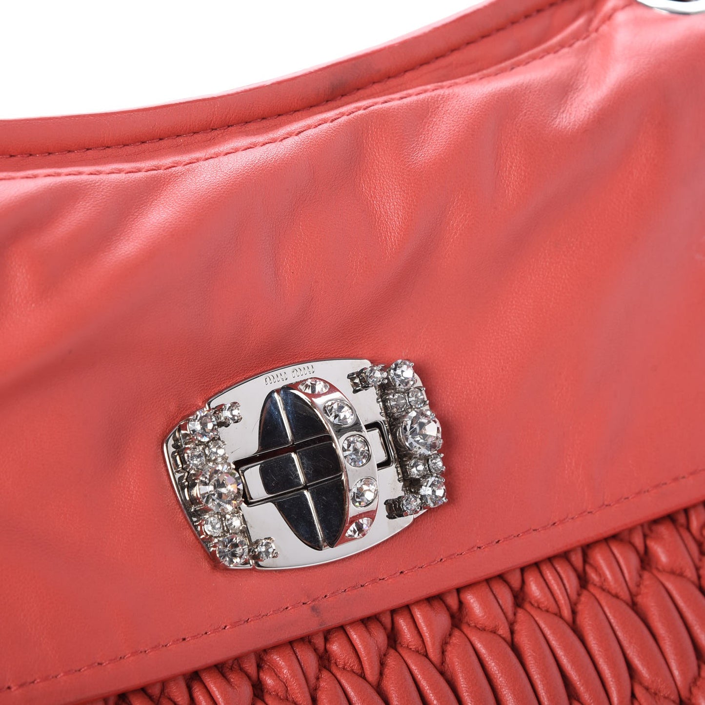 Nappa Matelasse Crystal Flap Clutch Corallo