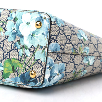 Gucci GG Supreme Monogram Blooms Medium Zippered Bucket Tote Beige Blue Navy Hibiscus Red 8 of 8