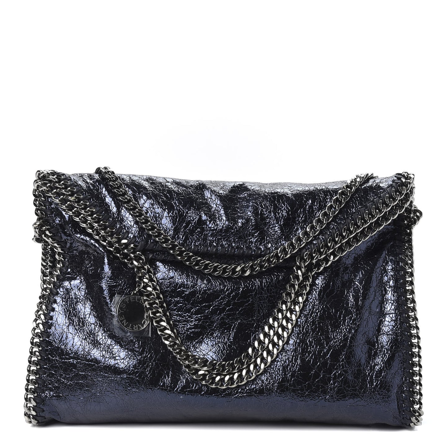 Metallic Crackle Falabella Fold Over Tote Navy