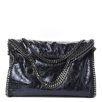 Stella McCartney Metallic Crackle Falabella Fold Over Tote Navy 1 of 8