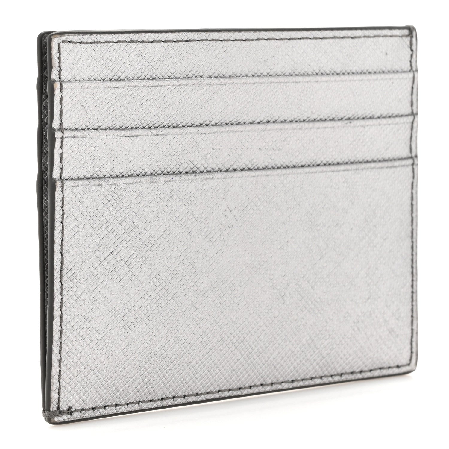 Prada Metallic Saffiano Triangle Card Holder Cromo 3 of 6
