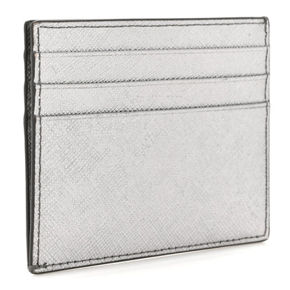 Prada Metallic Saffiano Triangle Card Holder Cromo 3 of 6