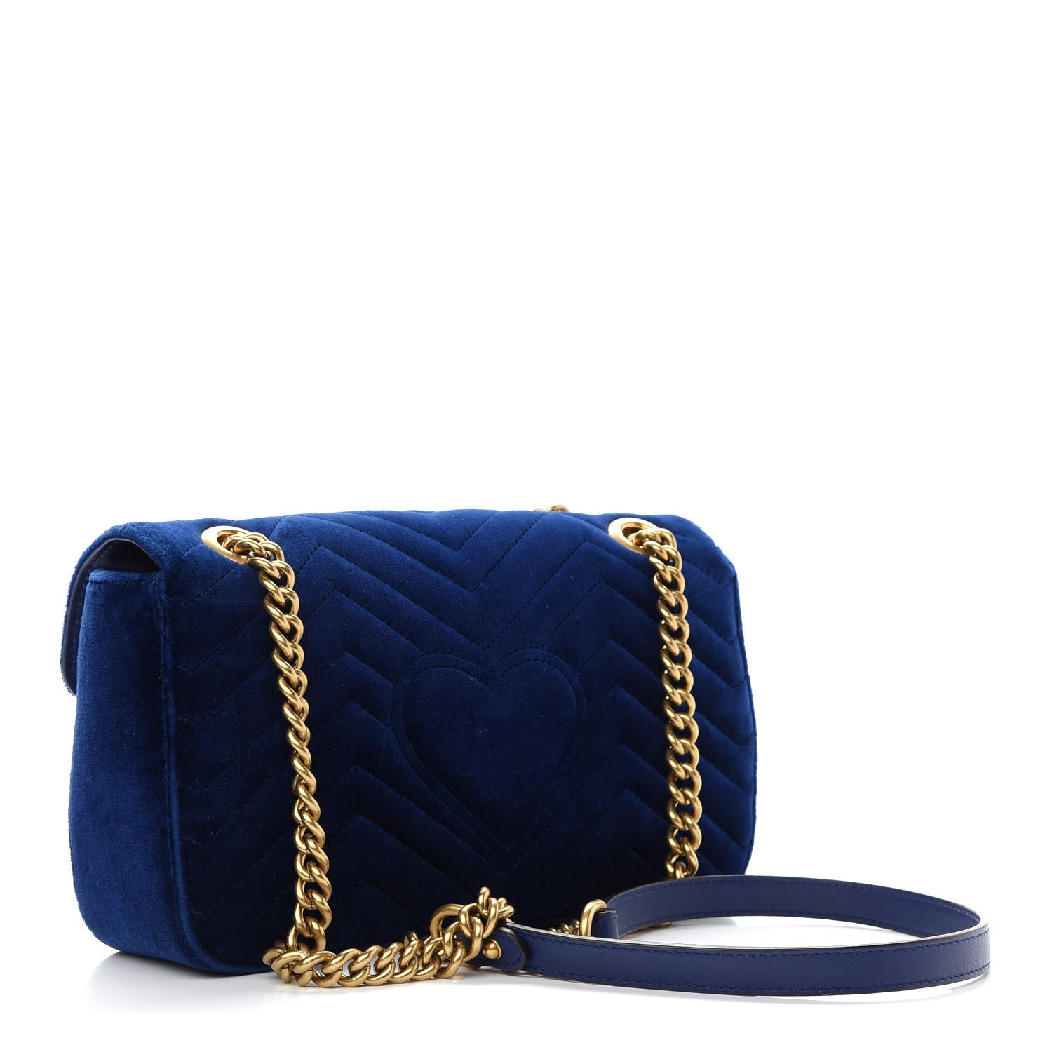 Gucci Velvet Matelasse Small GG Marmont Shoulder Bag Cobalt Blue 3 of 9