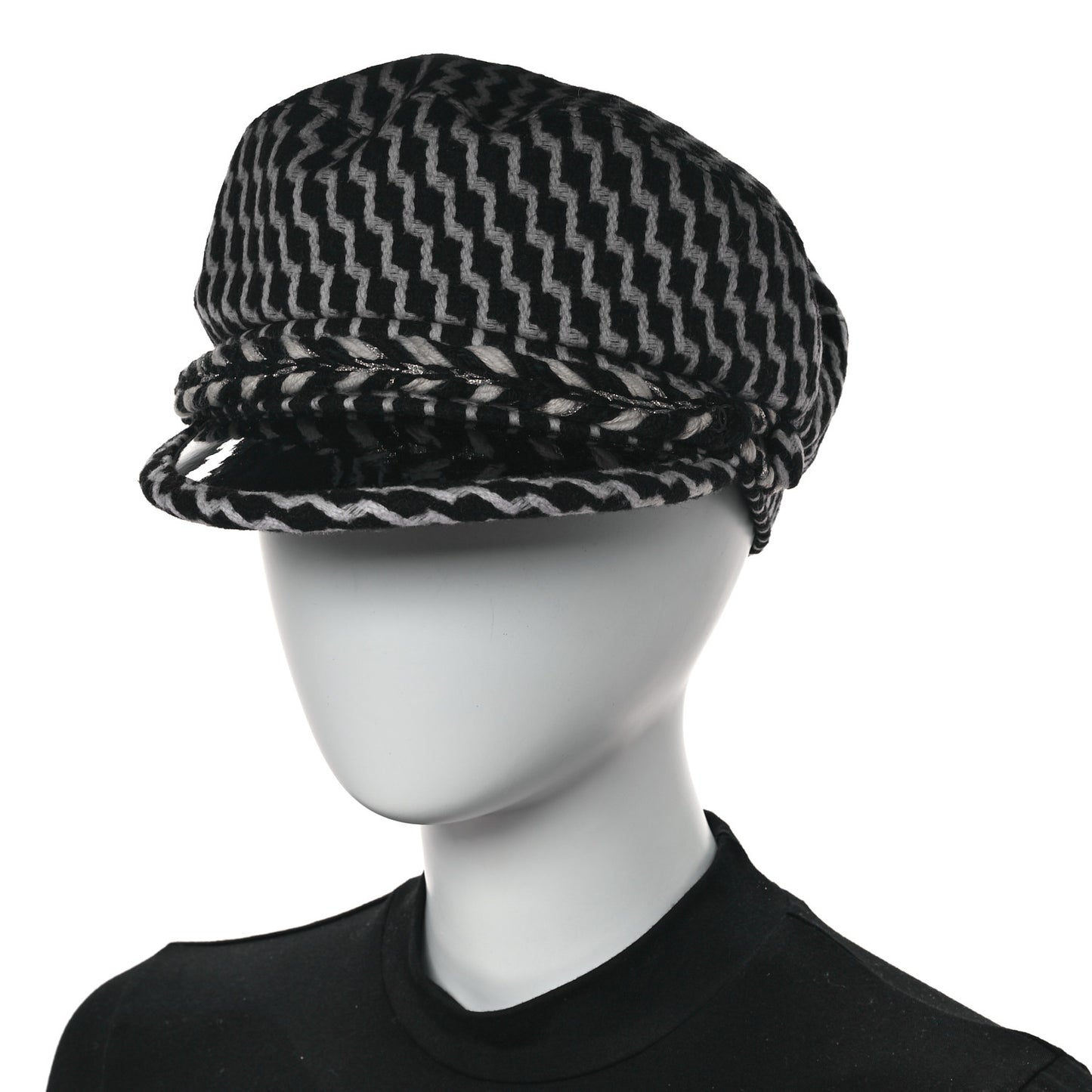 Wool PVC Paris Hamburg Sailor Cap Hat M Black White