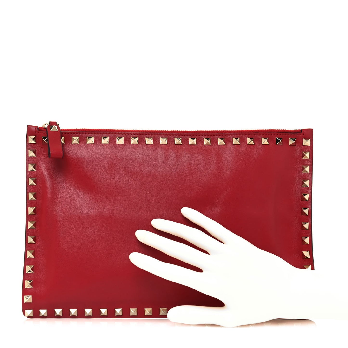 Vitello Large Rockstud Zip Pouch Red