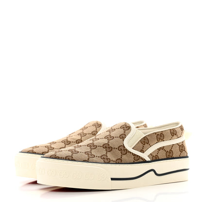 Gucci GG Monogram Womens 1977 Tennis Slip On 30mm Sneakers 37.5 Beige Ebony Mystic White 3 of 8