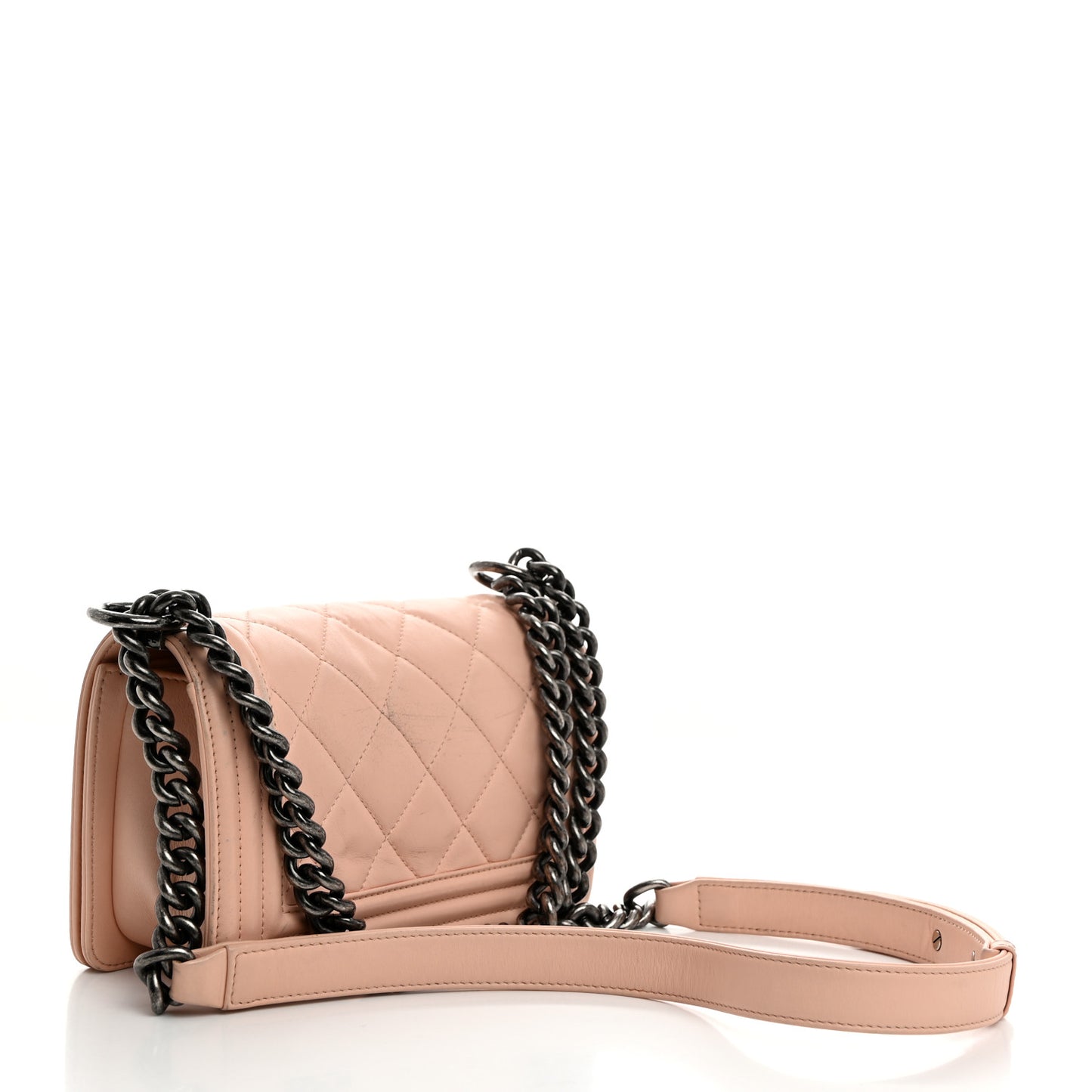 Lambskin Quilted Boy Flap Light Pink