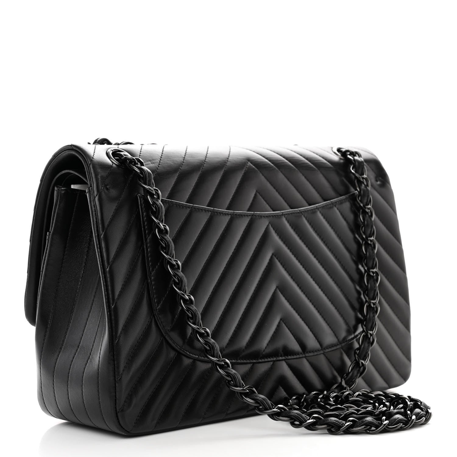 Chanel Lambskin Chevron Quilted Jumbo Double Flap So Black 3 of 13