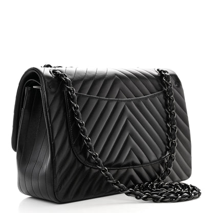Chanel Lambskin Chevron Quilted Jumbo Double Flap So Black 3 of 13