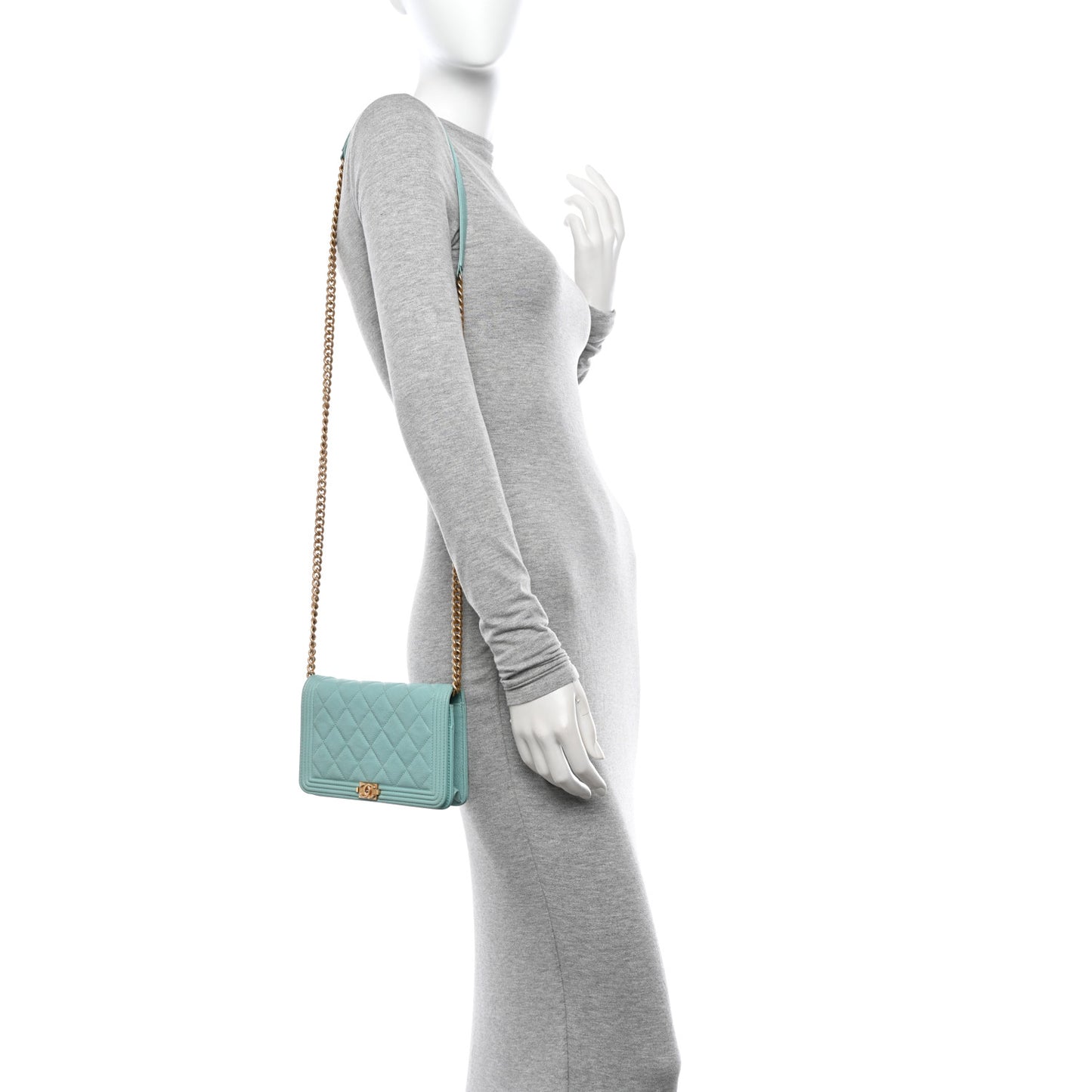 Caviar Quilted Boy Wallet On Chain WOC Light Blue