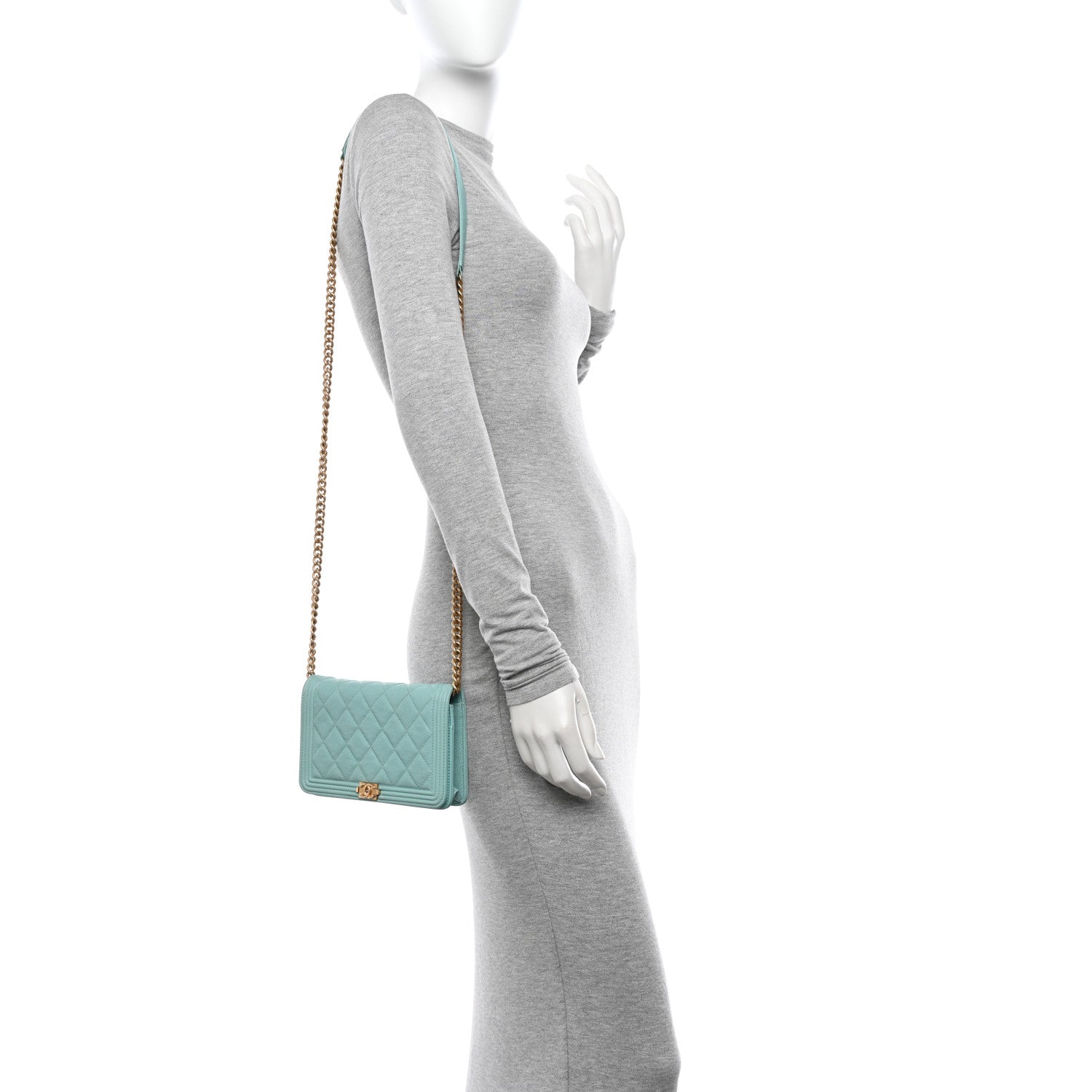 Chanel Caviar Quilted Boy Wallet On Chain WOC Light Blue 2 of 15