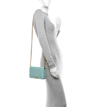 Chanel Caviar Quilted Boy Wallet On Chain WOC Light Blue 2 of 15