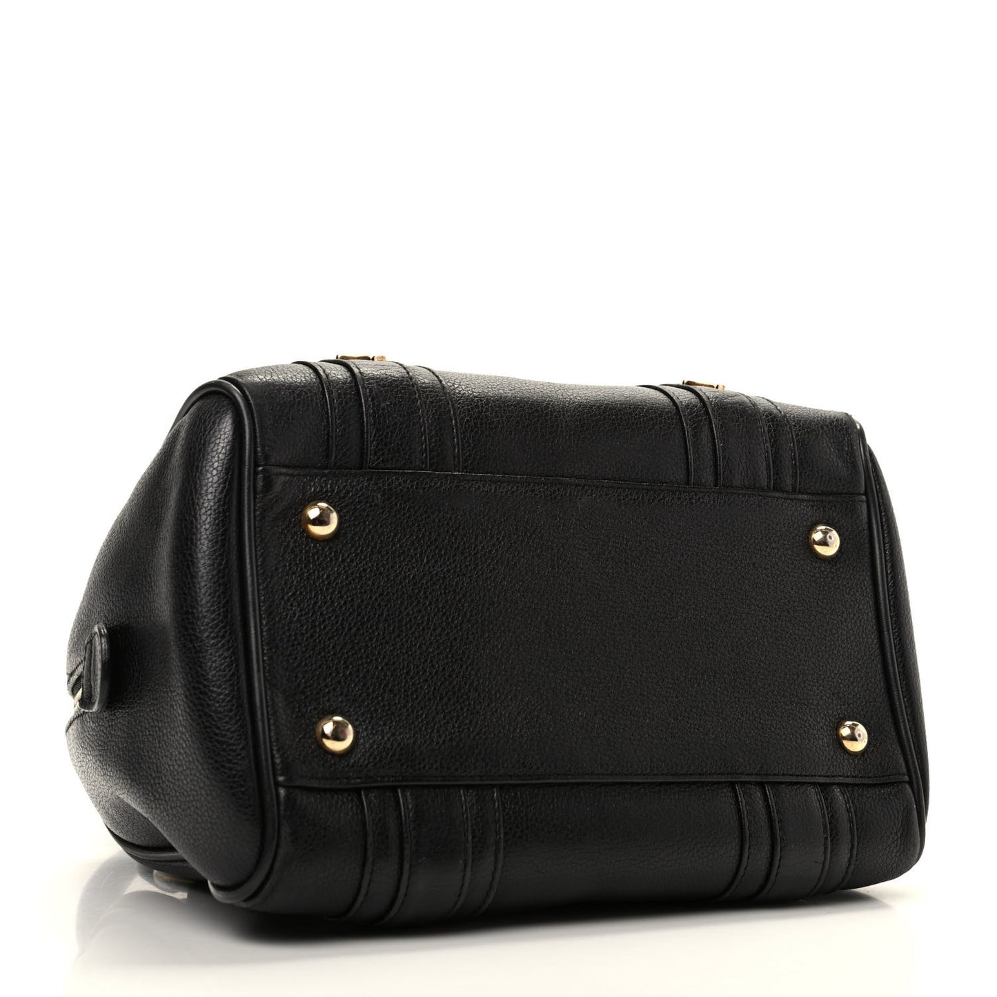 Grained Calfskin Studded Boston Bag Black