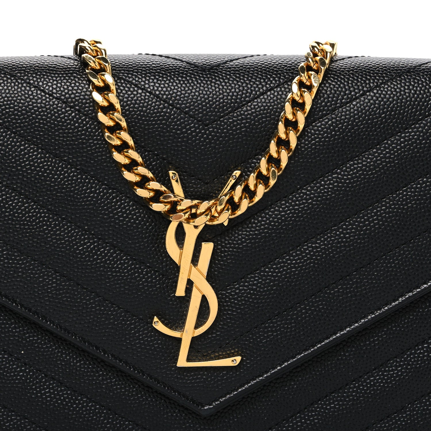 Saint Laurent Grain De Poudre Matelasse Chevron Monogram Chain Wallet Black 8 of 11