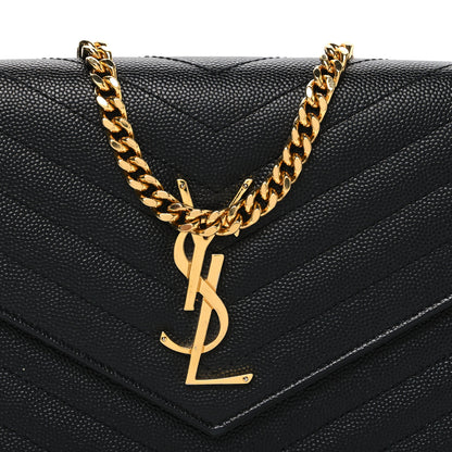 Saint Laurent Grain De Poudre Matelasse Chevron Monogram Chain Wallet Black 8 of 11