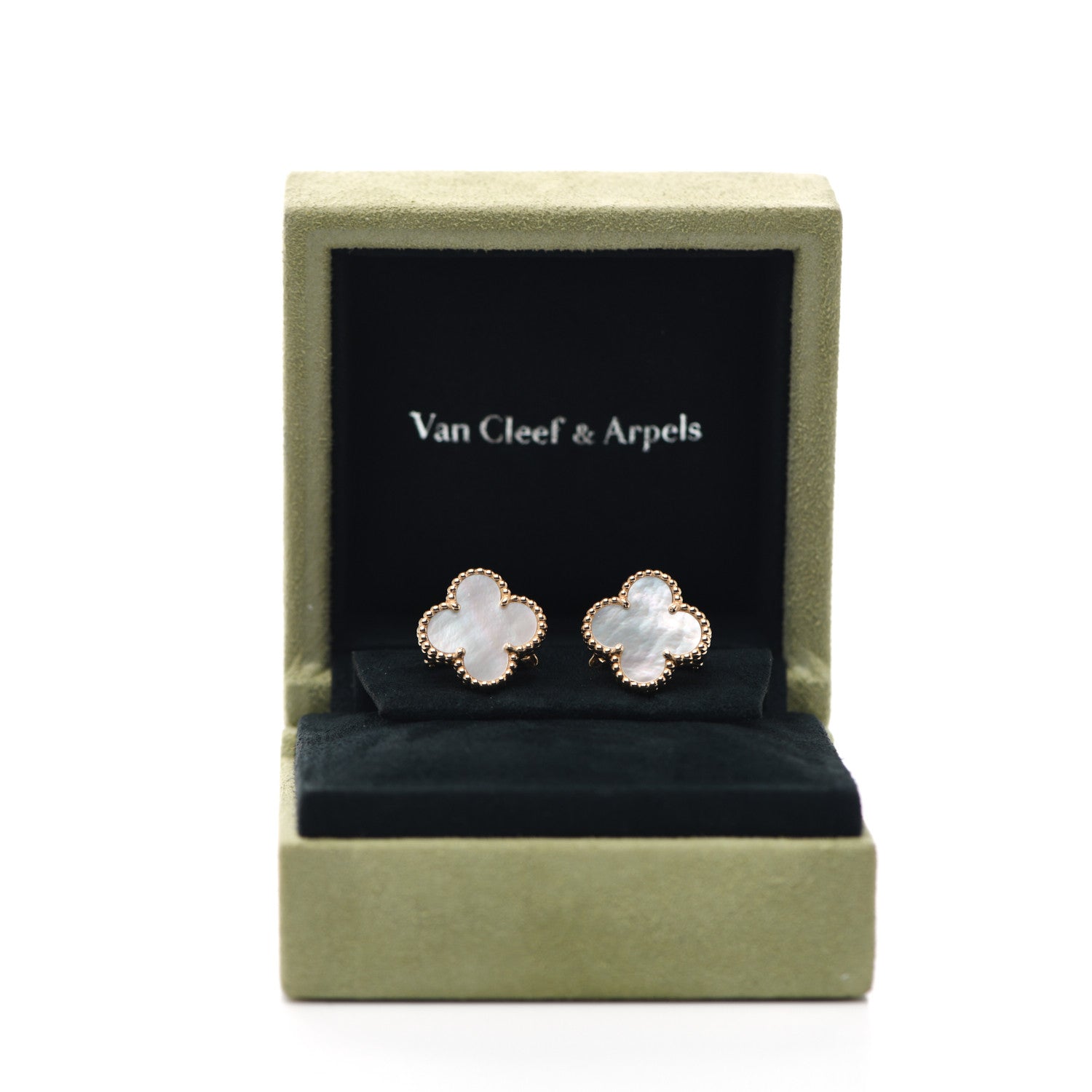 Van Cleef & Arpels 18K Yellow Gold Mother of Pearl Vintage Alhambra Earrings 6 of 6