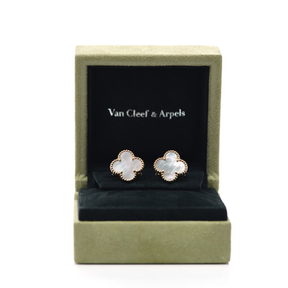 Van Cleef & Arpels 18K Yellow Gold Mother of Pearl Vintage Alhambra Earrings 6 of 6