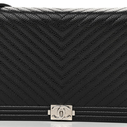 Chanel Caviar Chevron Quilted Boy Wallet On Chain WOC Black 9 of 13
