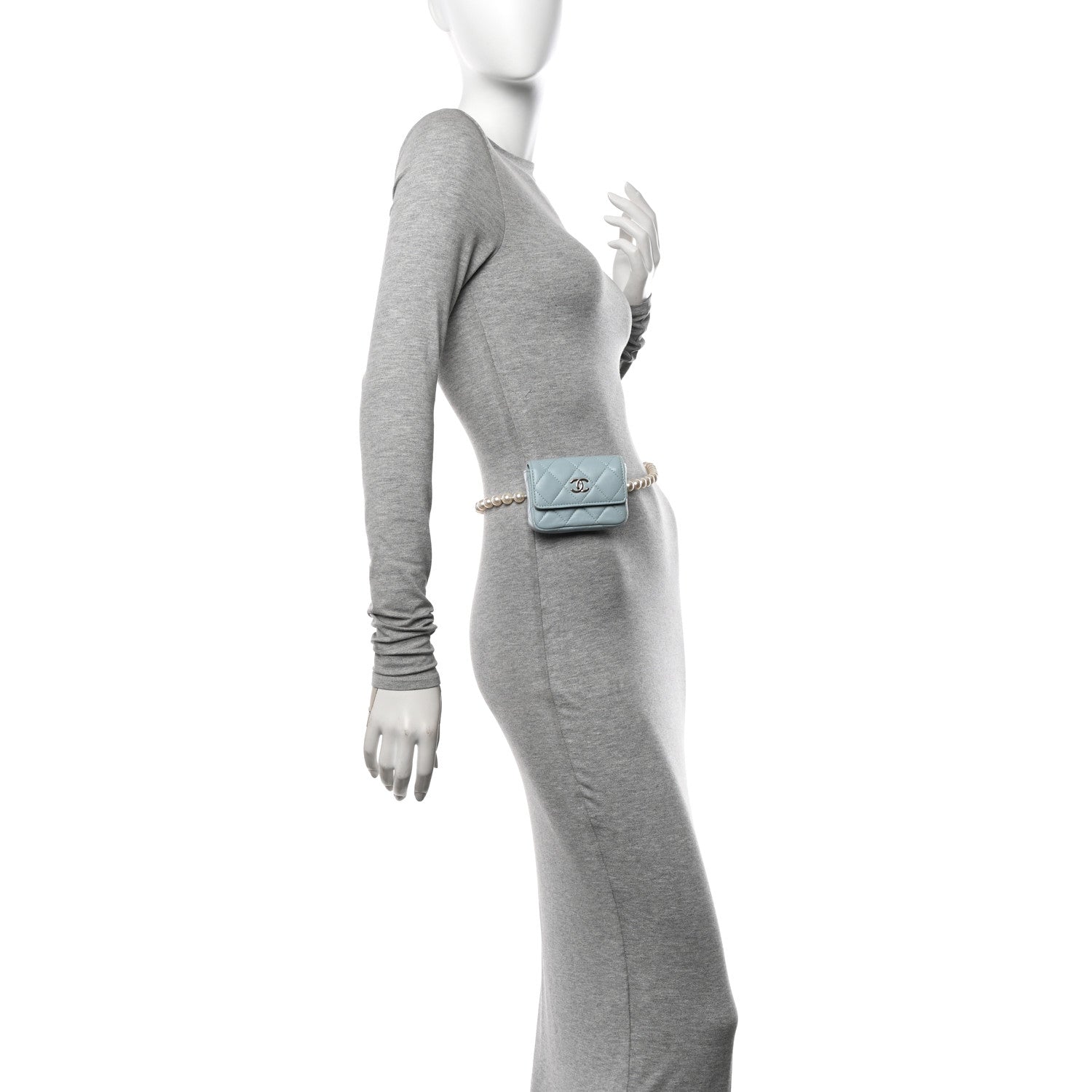 Chanel Lambskin Quilted Pearl Chain Belt Bag Light Blue 2 of 11
