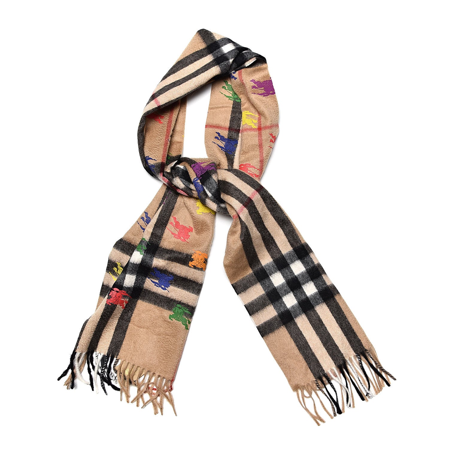 Burberry Cashmere Giant Check EKD Fringe Scarf Camel Multicolor 1 of 5