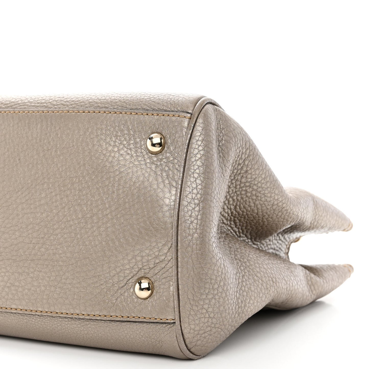 Metallic Pebbled Calfskin Medium Bamboo Shopper Tote Golden Beige