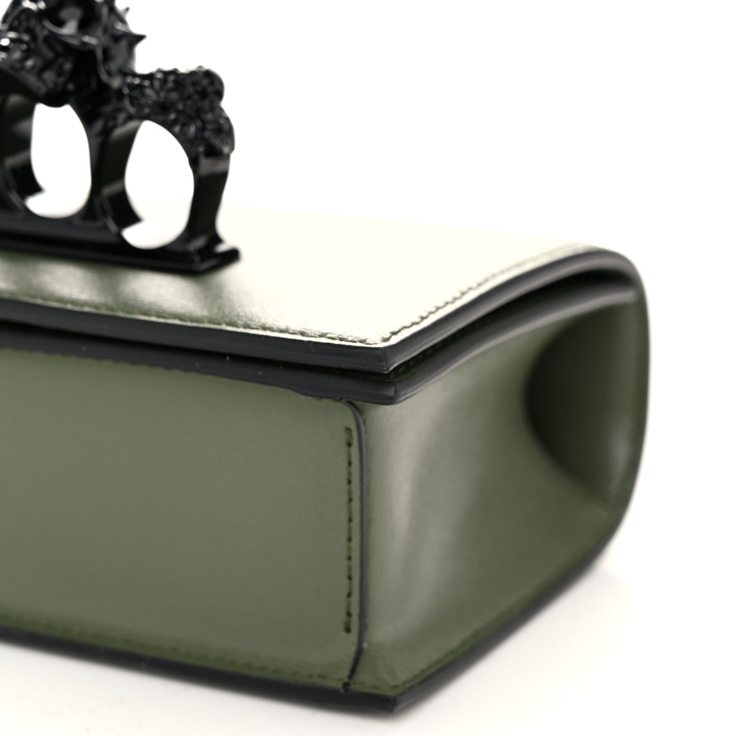 Calfskin Mini Jeweled Knuckle Satchel Khaki Green