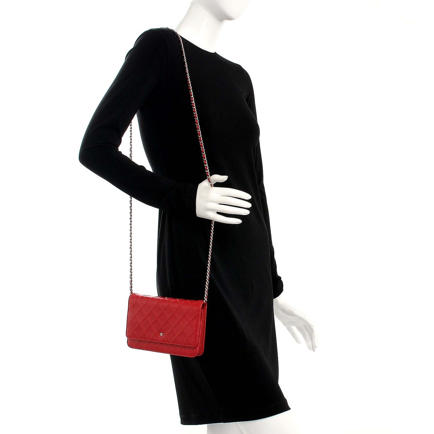 Calfskin Diamond Stitch Wallet On Chain WOC Red