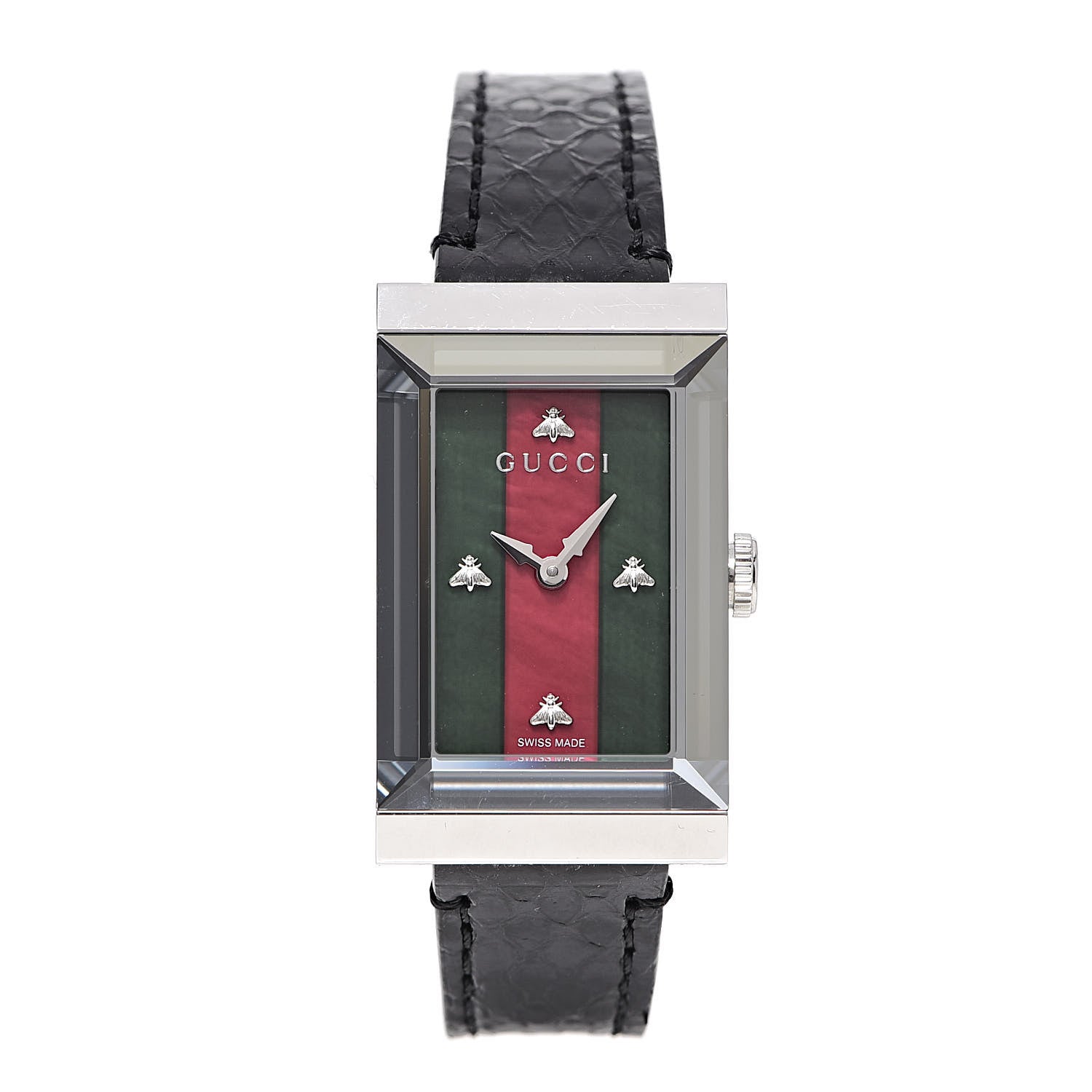 Gucci Stainless Steel Lizard 21mm Web G-Frame Quartz Watch Green 1 of 7