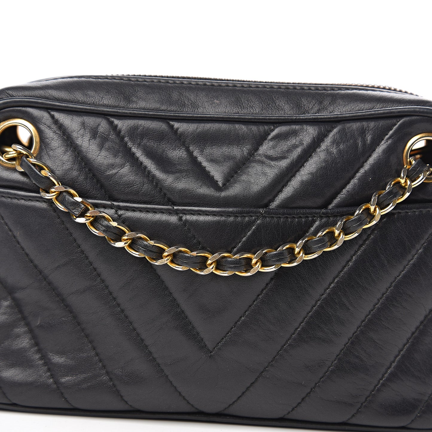 Lambskin Chevron Quilted Small Camera Case Black