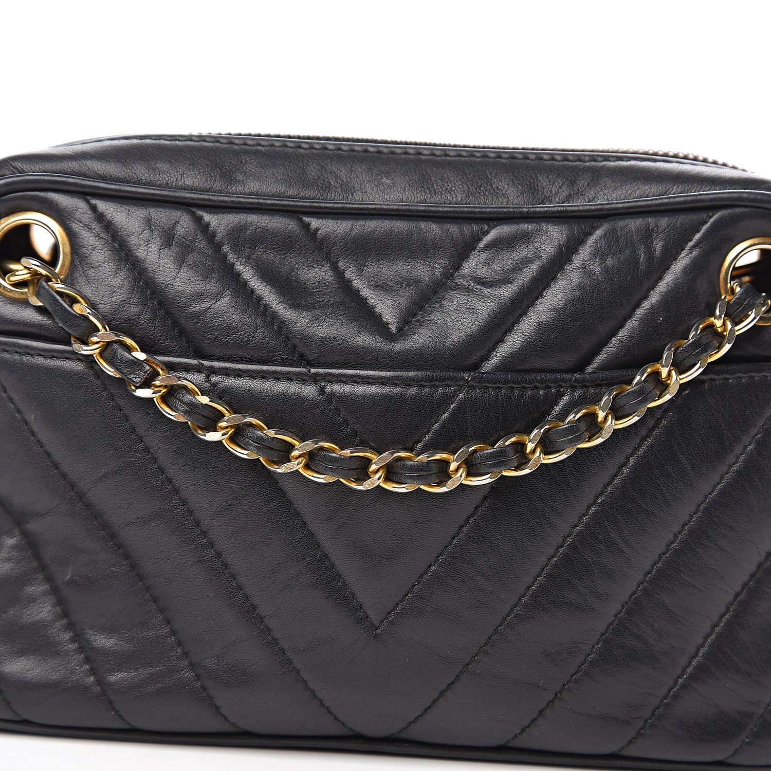 Chanel Lambskin Chevron Quilted Small Camera Case Black 14 of 14