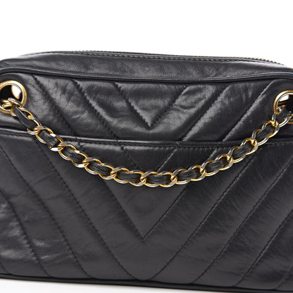 Chanel Lambskin Chevron Quilted Small Camera Case Black 14 of 14