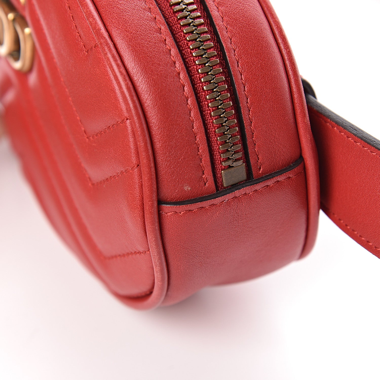 Gucci Calfskin Matelasse GG Marmont Belt Bag 85 34 Hibiscus Red 12 of 14