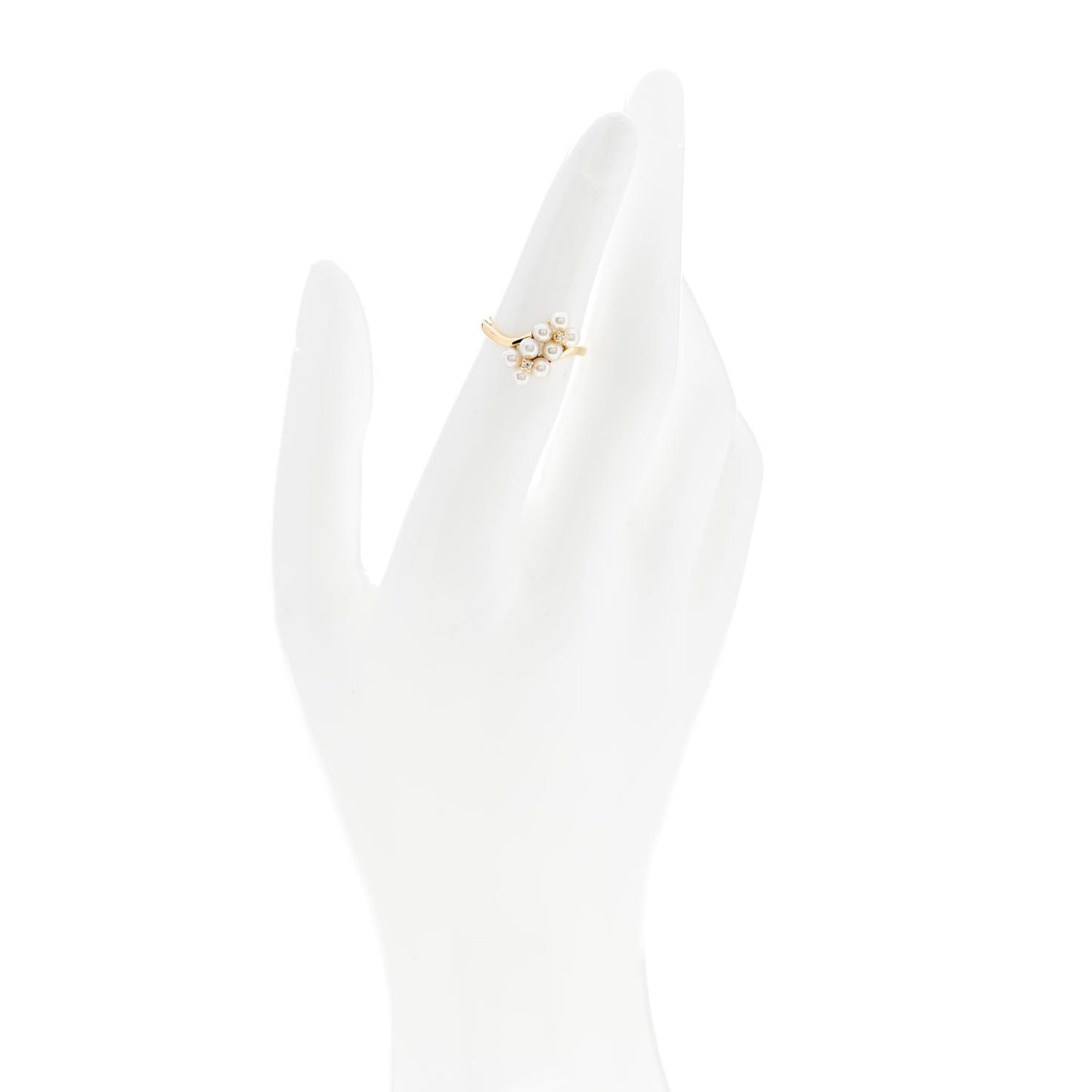 18K Yellow Gold Diamond Akoya Pearl Cluster Ring 49 4.75
