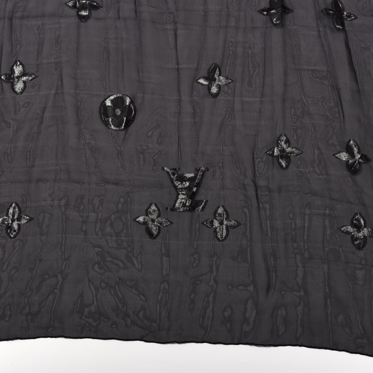 Louis Vuitton Silk Crepe Monogram Scarf Black 5 of 5