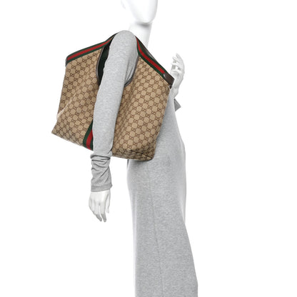 Gucci GG Monogram Web Large Giglio Tote Beige Brown 2 of 13