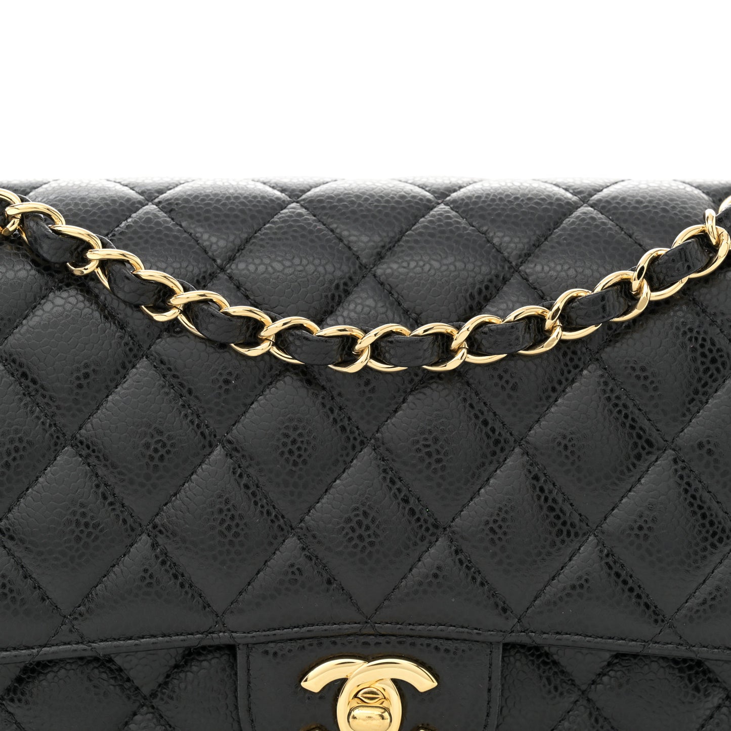 Caviar Quilted Medium Double Flap Black