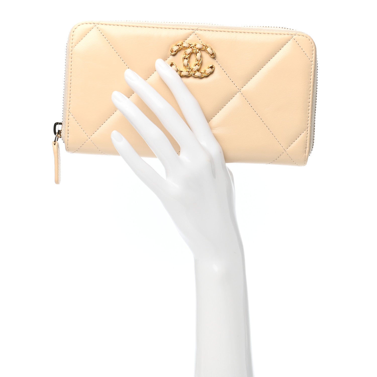 Chanel Shiny Goatskin Quilted 19 Long Zipped Around Wallet Beige 2 of 8