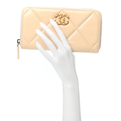 Chanel Shiny Goatskin Quilted 19 Long Zipped Around Wallet Beige 2 of 8